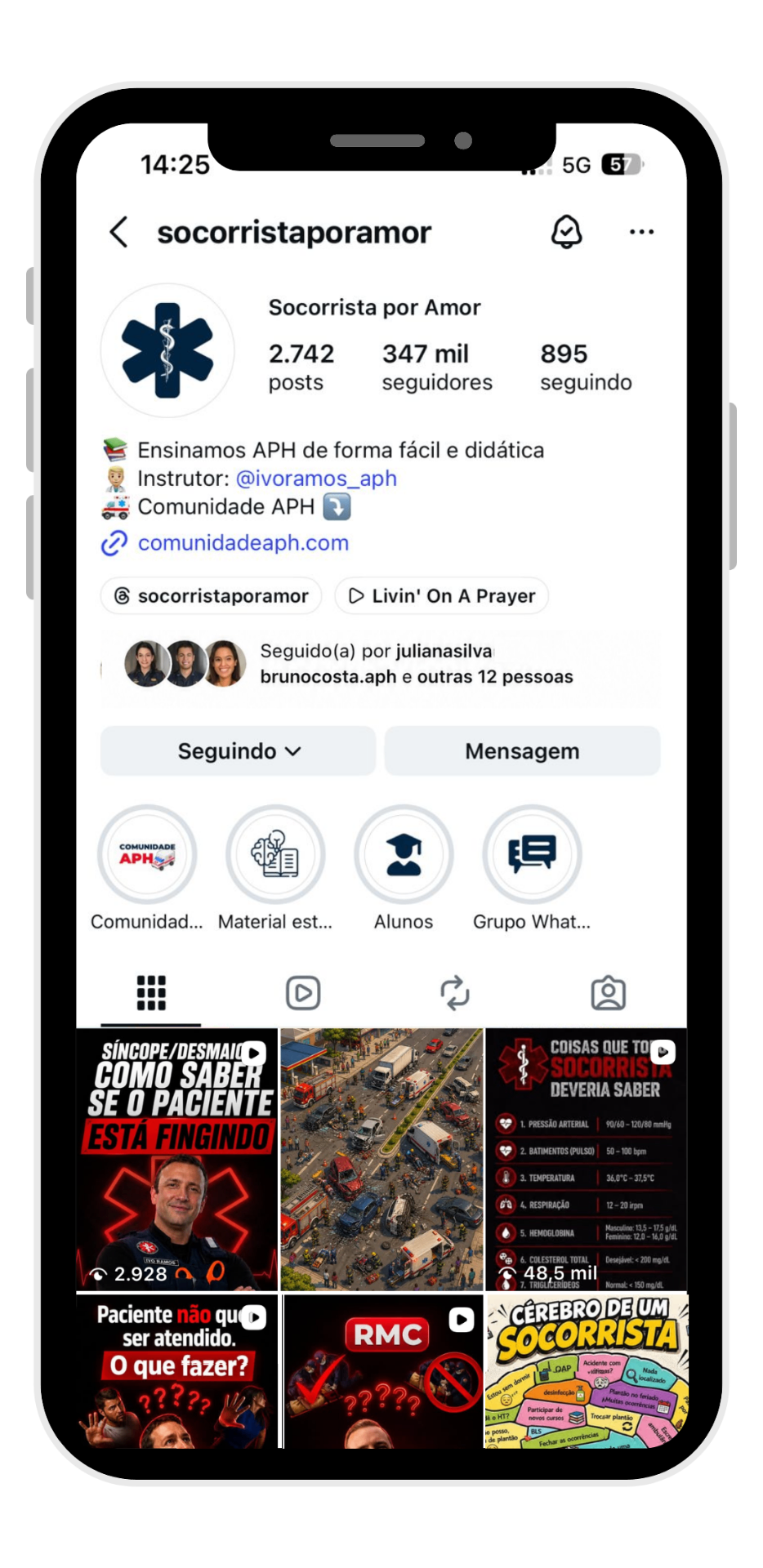 Perfil do Instagram @socorristaporamor com 347 mil seguidores