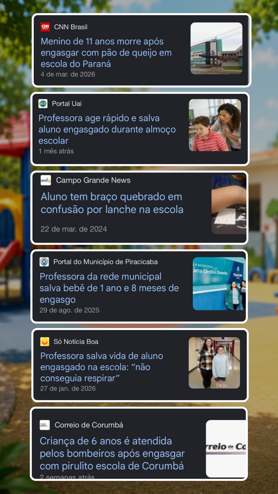 Manchetes de jornal sobre emergências infantis